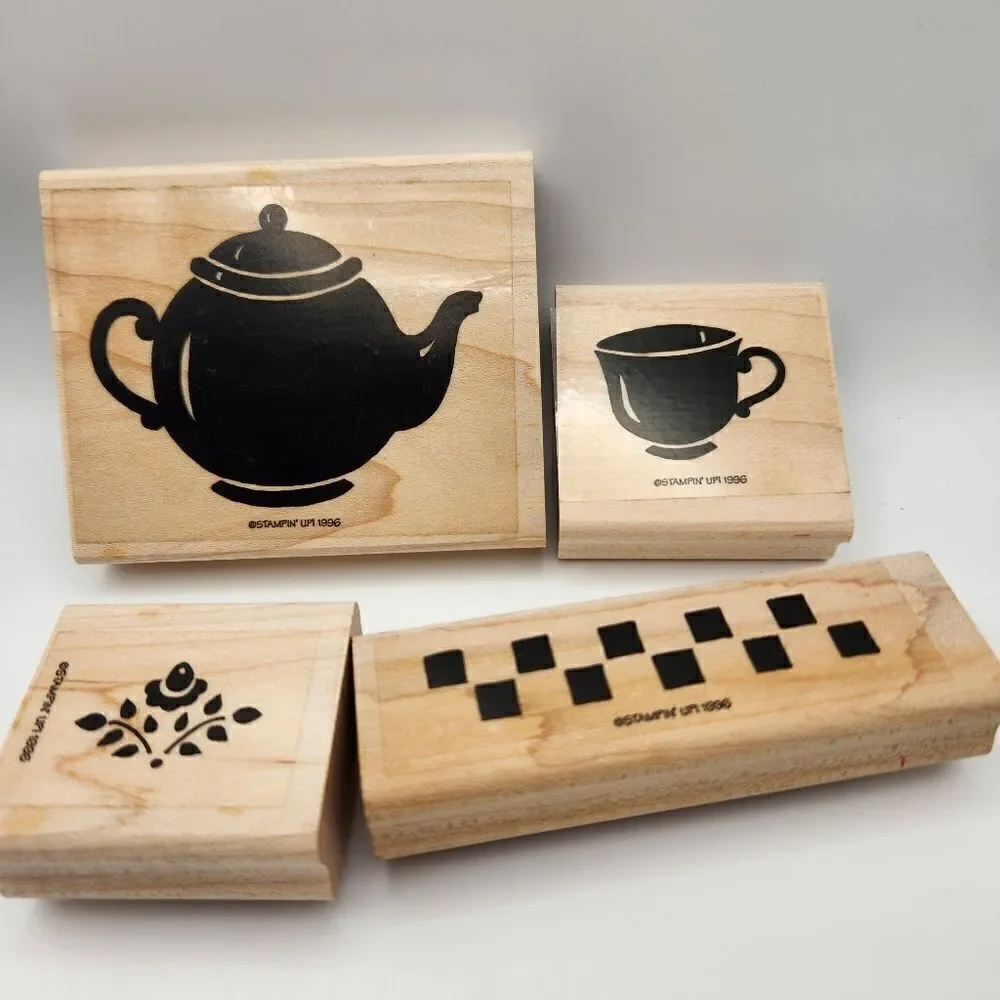 Stampin' Up! Vintage 1996 Definitely Decorative Teapot Block Stamp Set